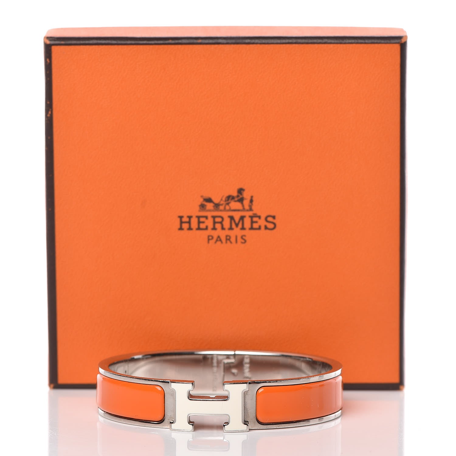 Hermes Enamel Narrow Clic Clac H Bracelet PM Orange White 5 of 5