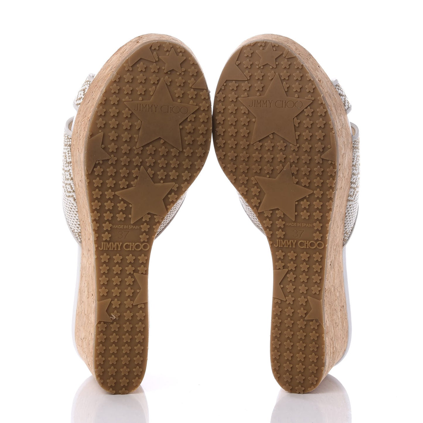 Woven Fabric Cork Prima Wedge Sandals 37 White Marble