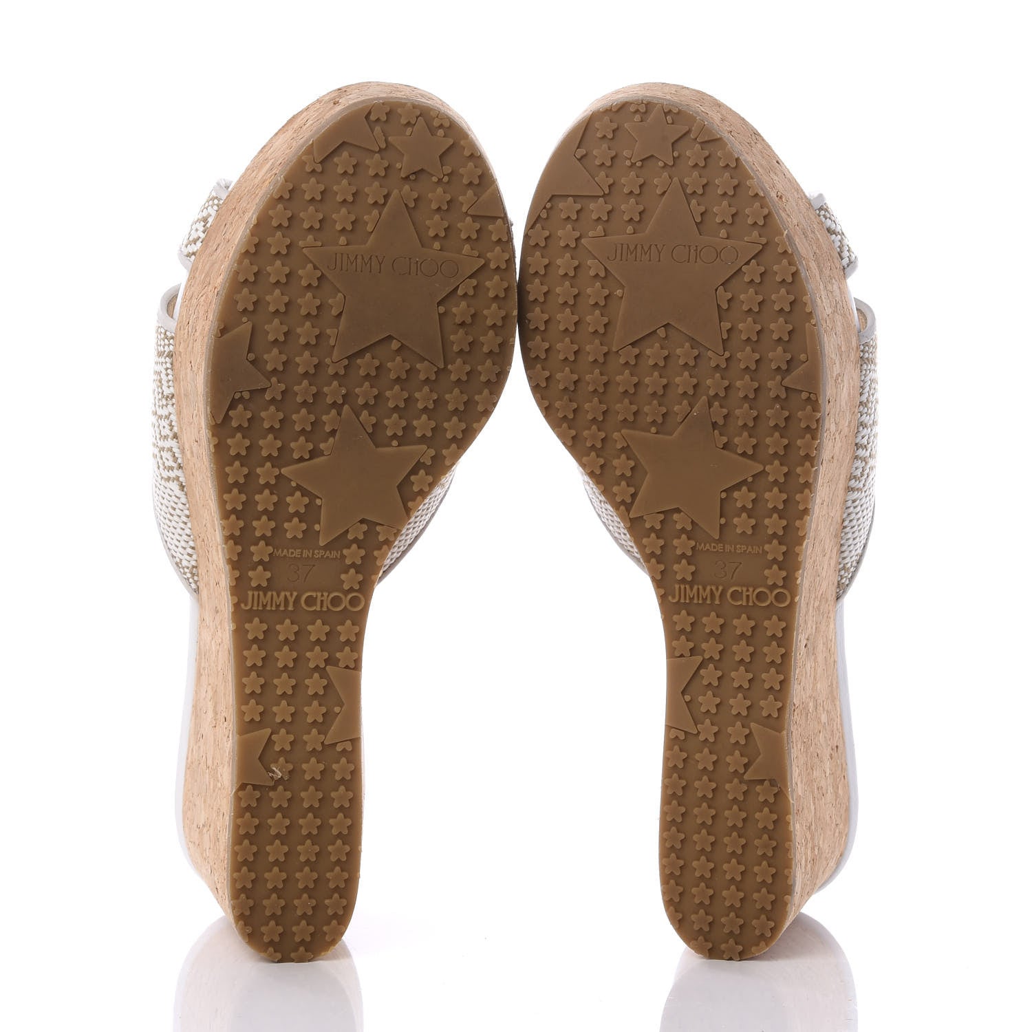 Jimmy Choo Woven Fabric Cork Prima Wedge Sandals 37 White Marble 6 of 9