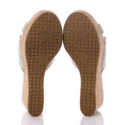 Jimmy Choo Woven Fabric Cork Prima Wedge Sandals 37 White Marble 6 of 9
