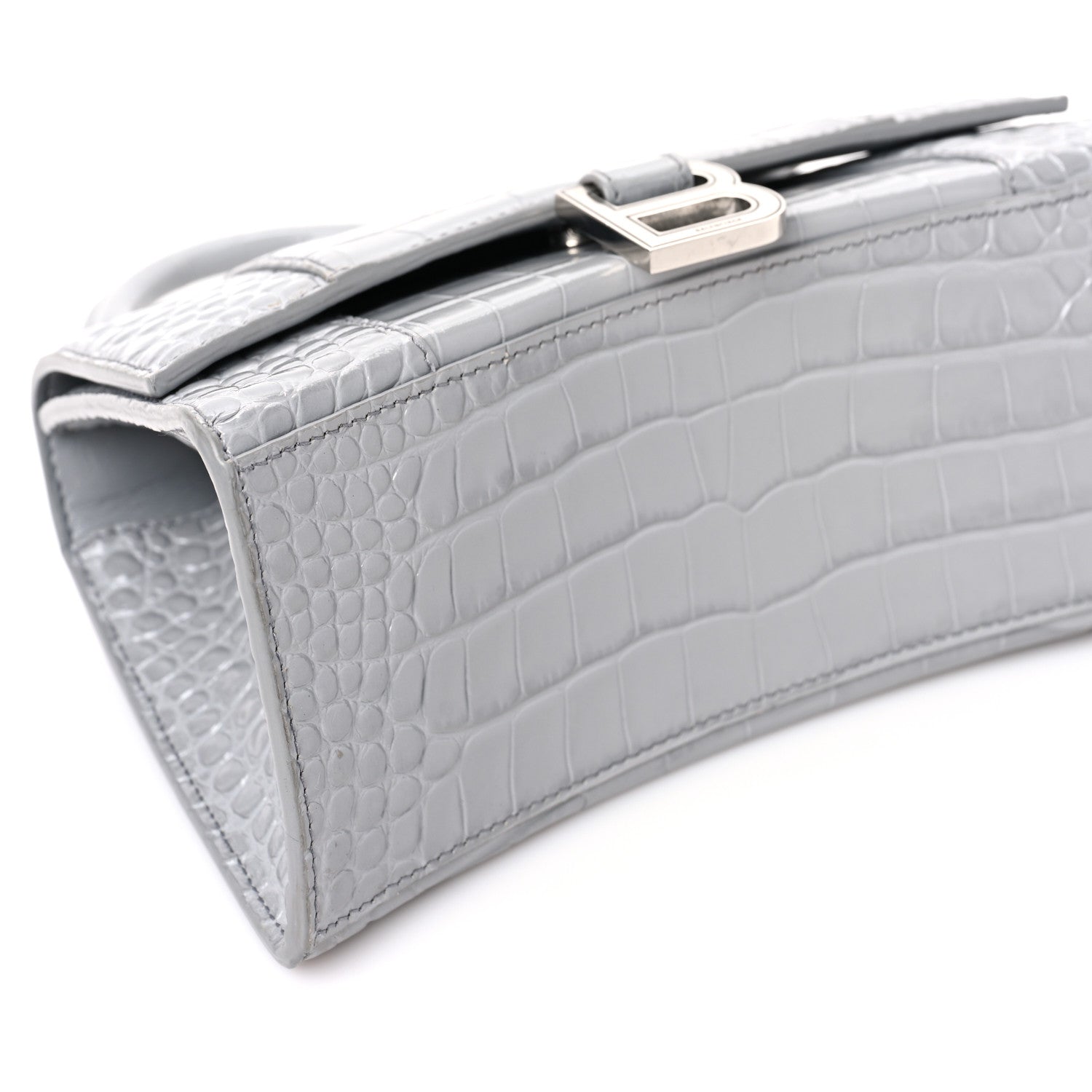 Balenciaga Shiny Calfskin Crocodile Embossed Small Hourglass Top Handle Bag Balenciaga Grey 9 of 10