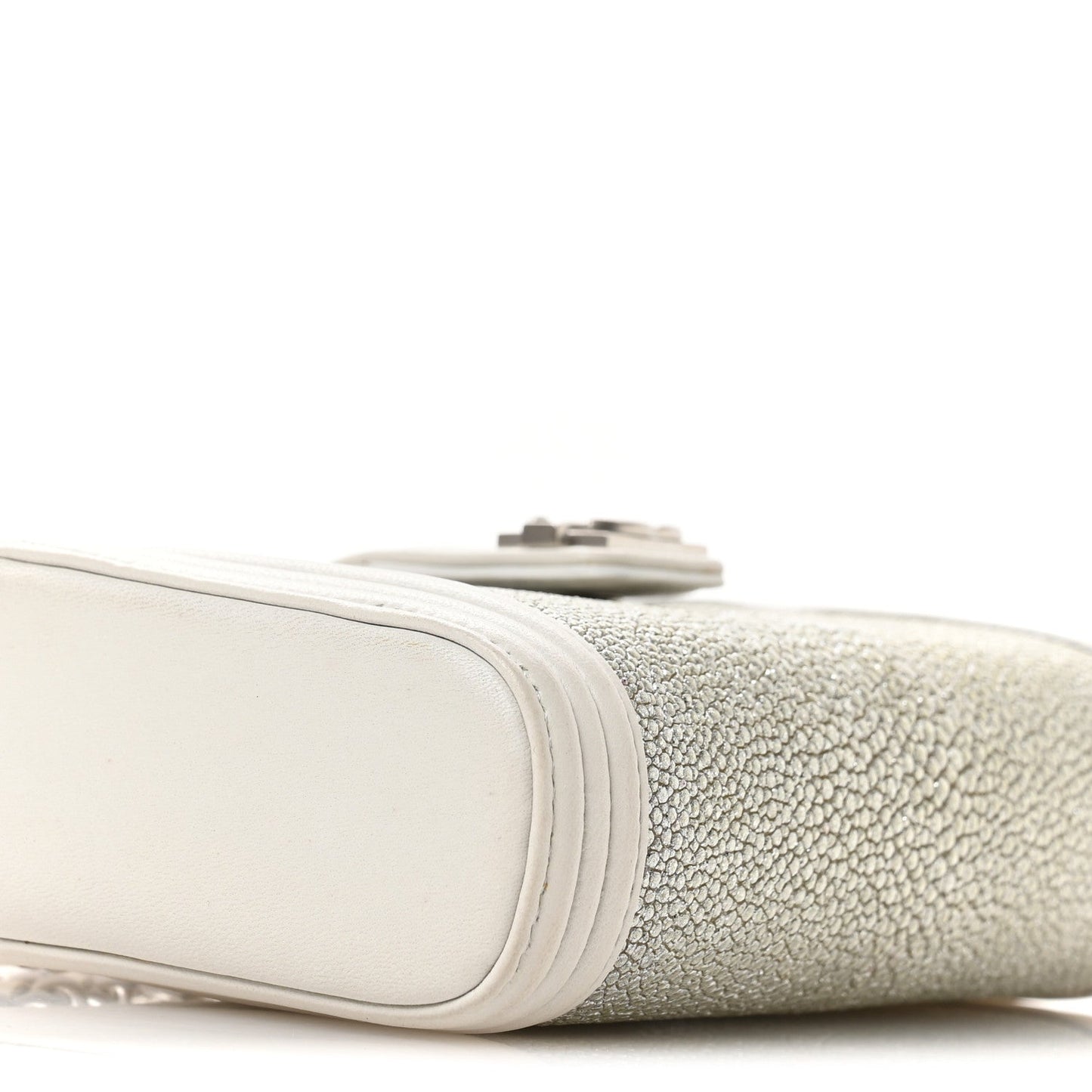 Metallic Galuchat Stingray Lambskin Mini Clutch With Removable Chain Silver