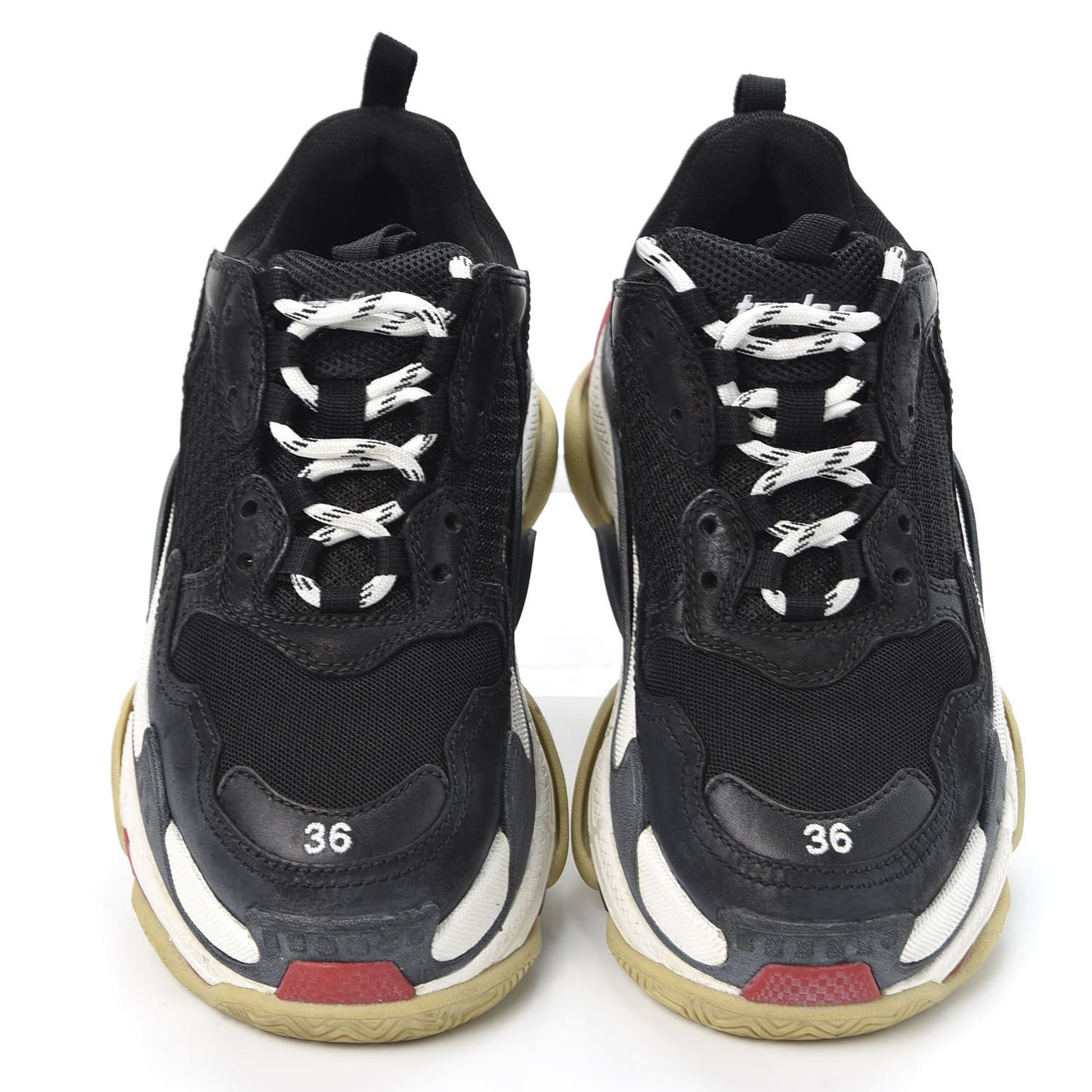 Fabric Mesh Washed Effect Womens Triple S Sneakers 36 Black Red