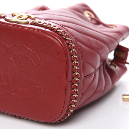 Chanel Sheepskin Chevron Quilted Small Drawstring Bag Dark Red 9 of 10