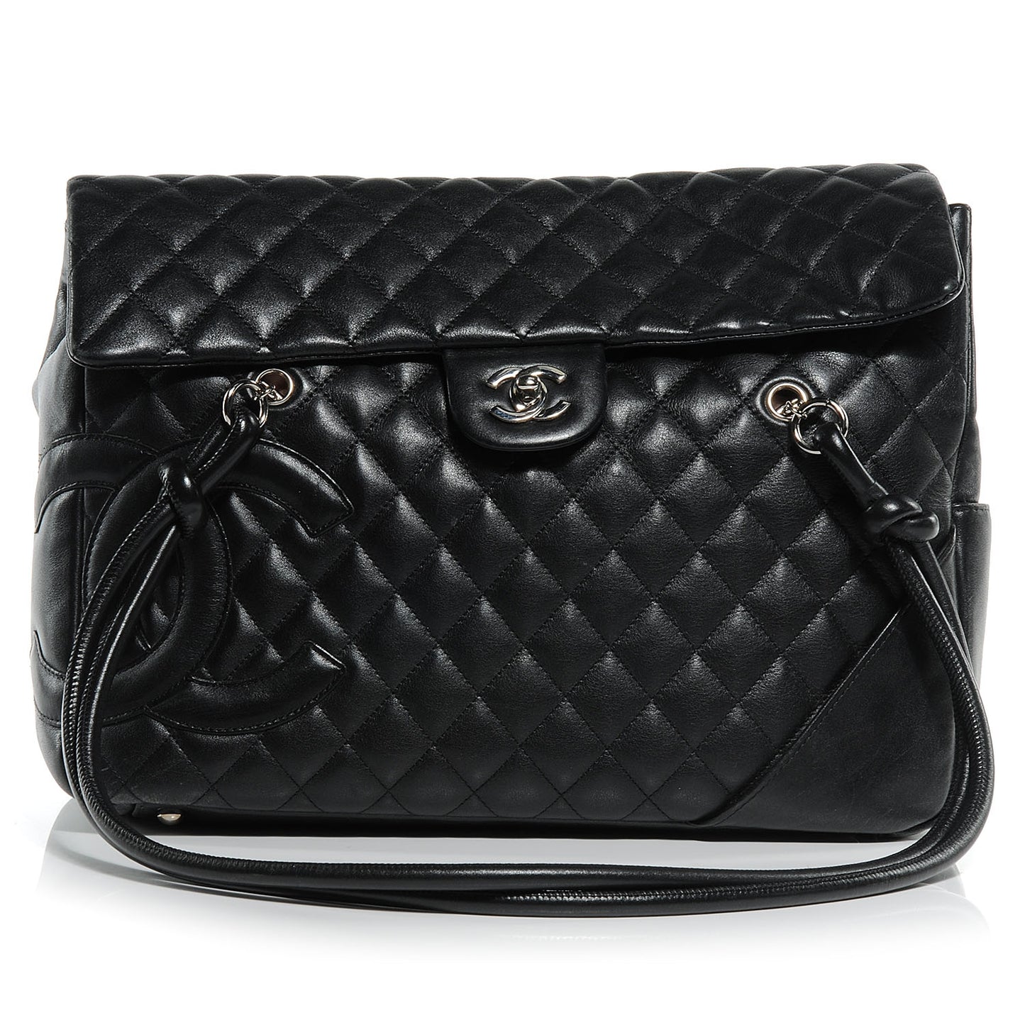 Calfskin Quilted Large Cambon Flap Black