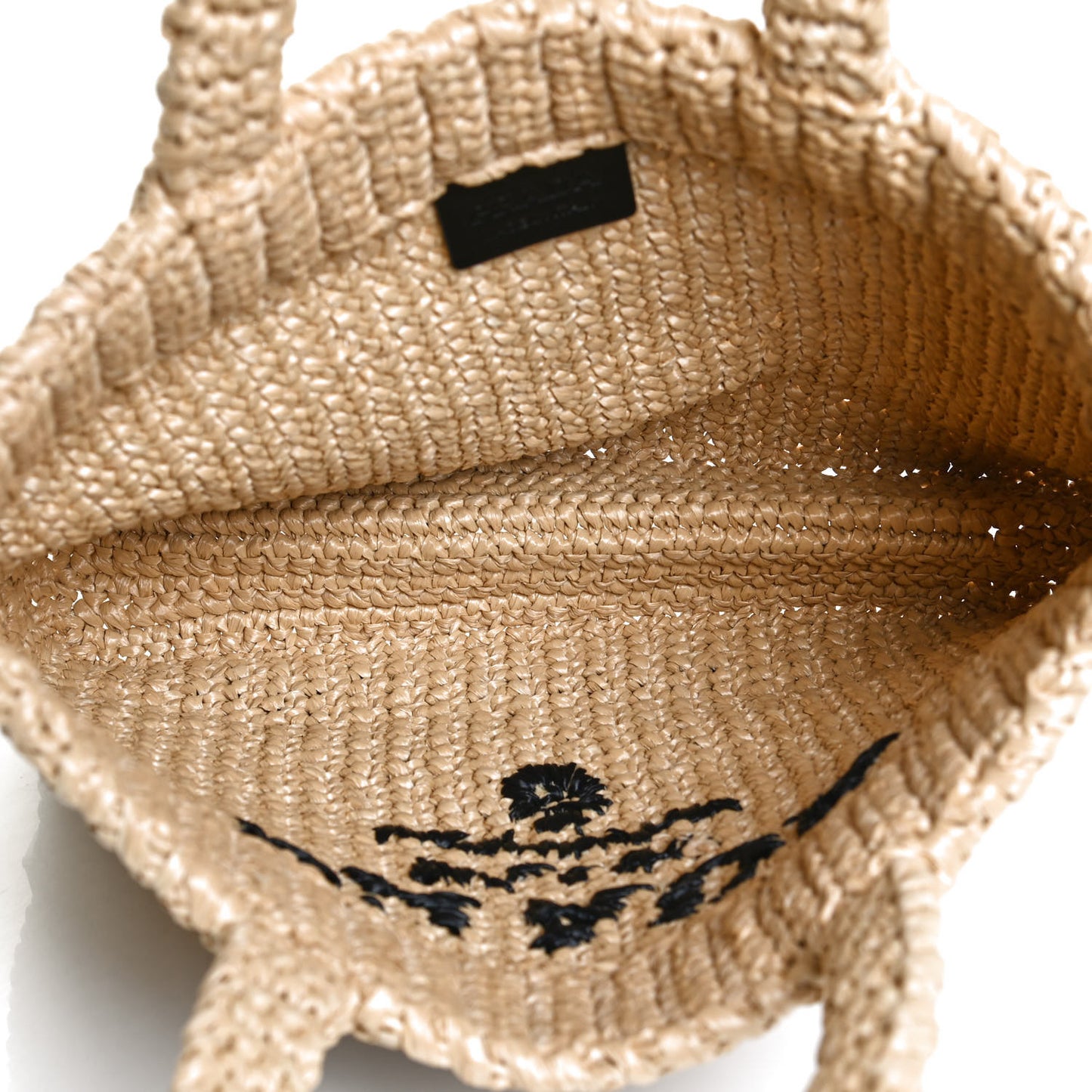 Yarn Raffia Effect Crochet Embroidered Small Logo Tote Naturale