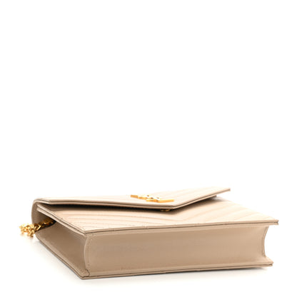 Saint Laurent Grain De Poudre Matelasse Chevron Monogram Envelope Chain Wallet Dark Beige 4 of 9