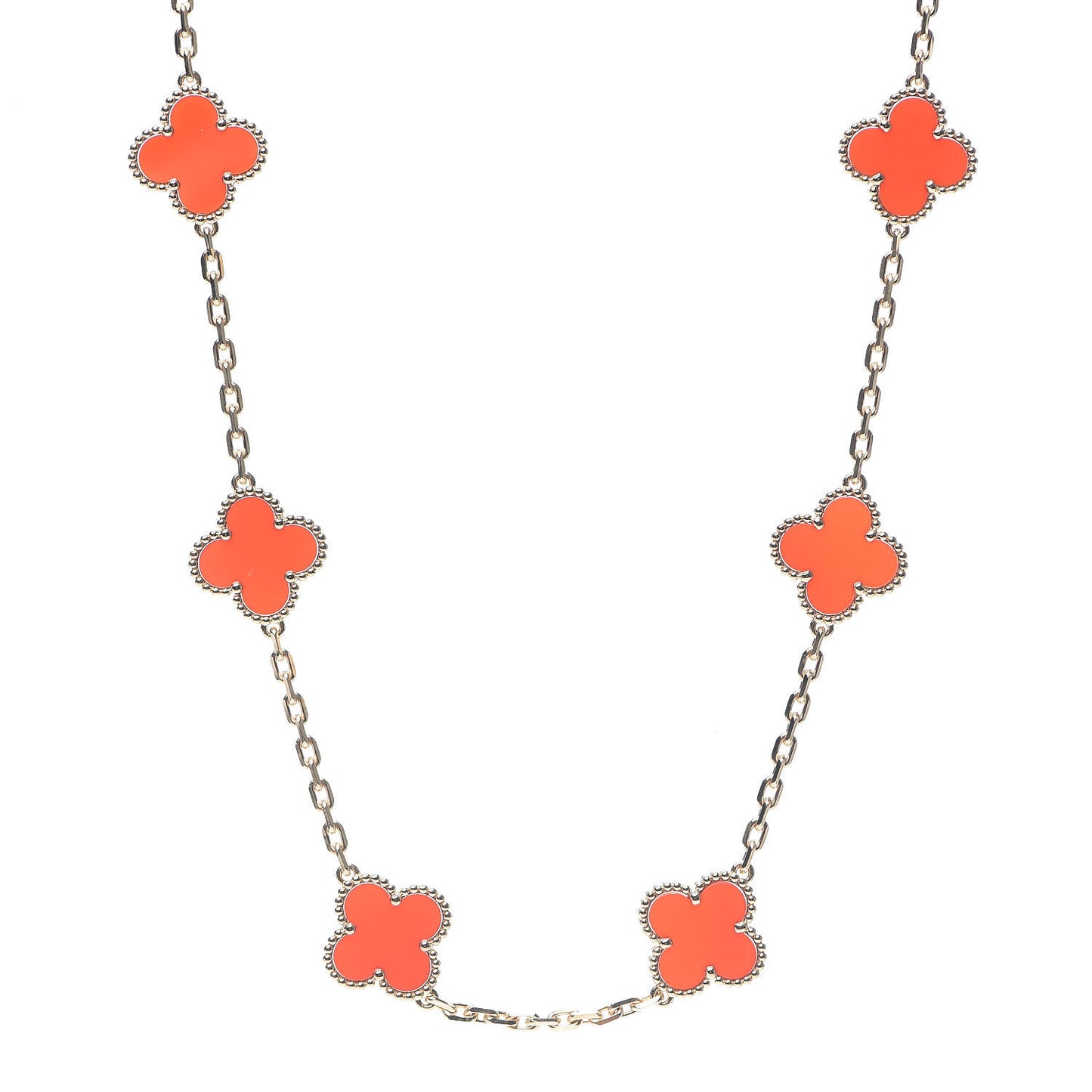 18K Yellow Gold Carnelian 10 Motifs Vintage Alhambra Necklace