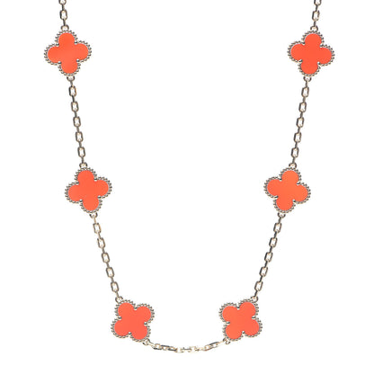 Van Cleef & Arpels 18K Yellow Gold Carnelian 10 Motifs Vintage Alhambra Necklace 1 of 6