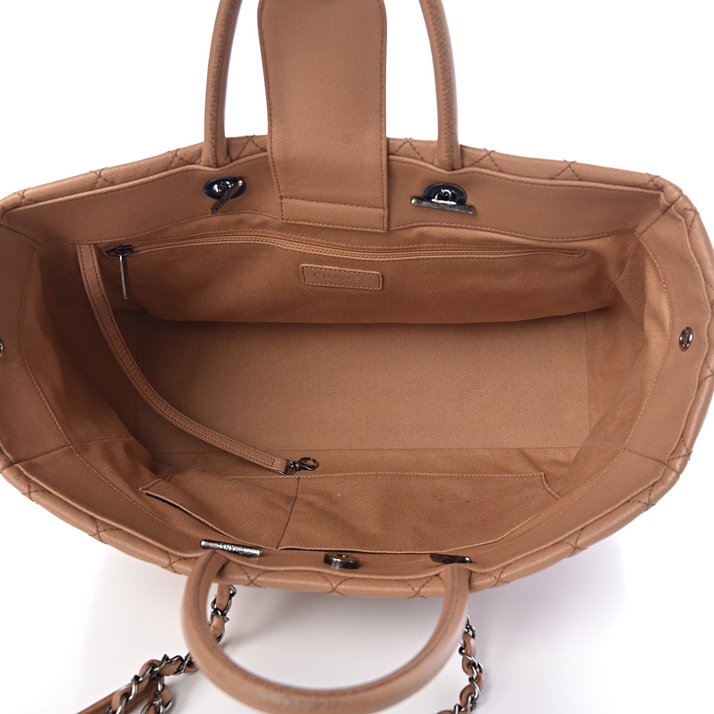 Caviar Quilted Large Coco Handle Shopping Tote Beige