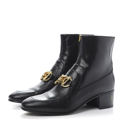 Gucci Goatskin Kitten Chain Horsebit Ankle Boots 38.5 Black 3 of 10