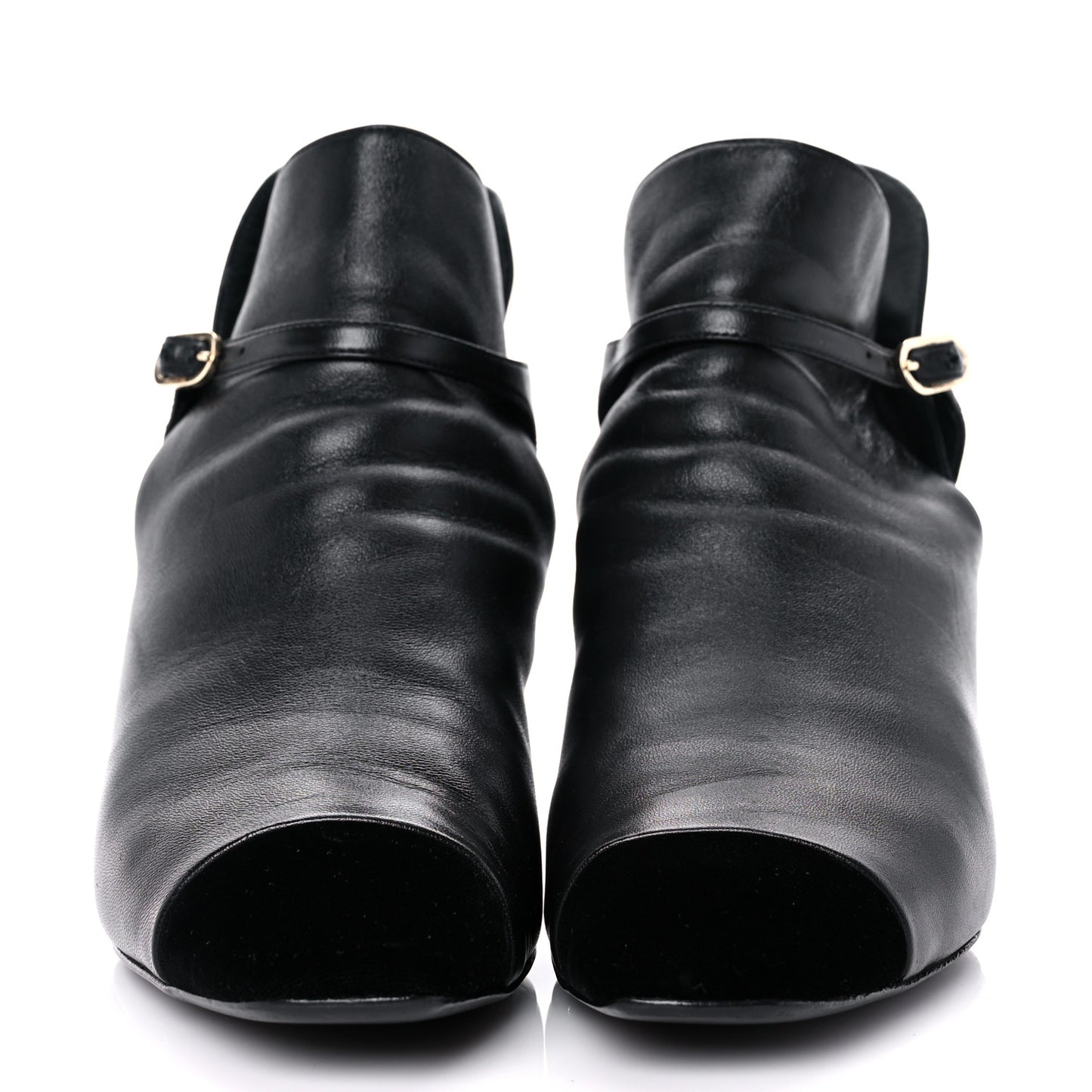 Lambskin Velvet Cap Toe Short Ankle Boots 38.5 Black