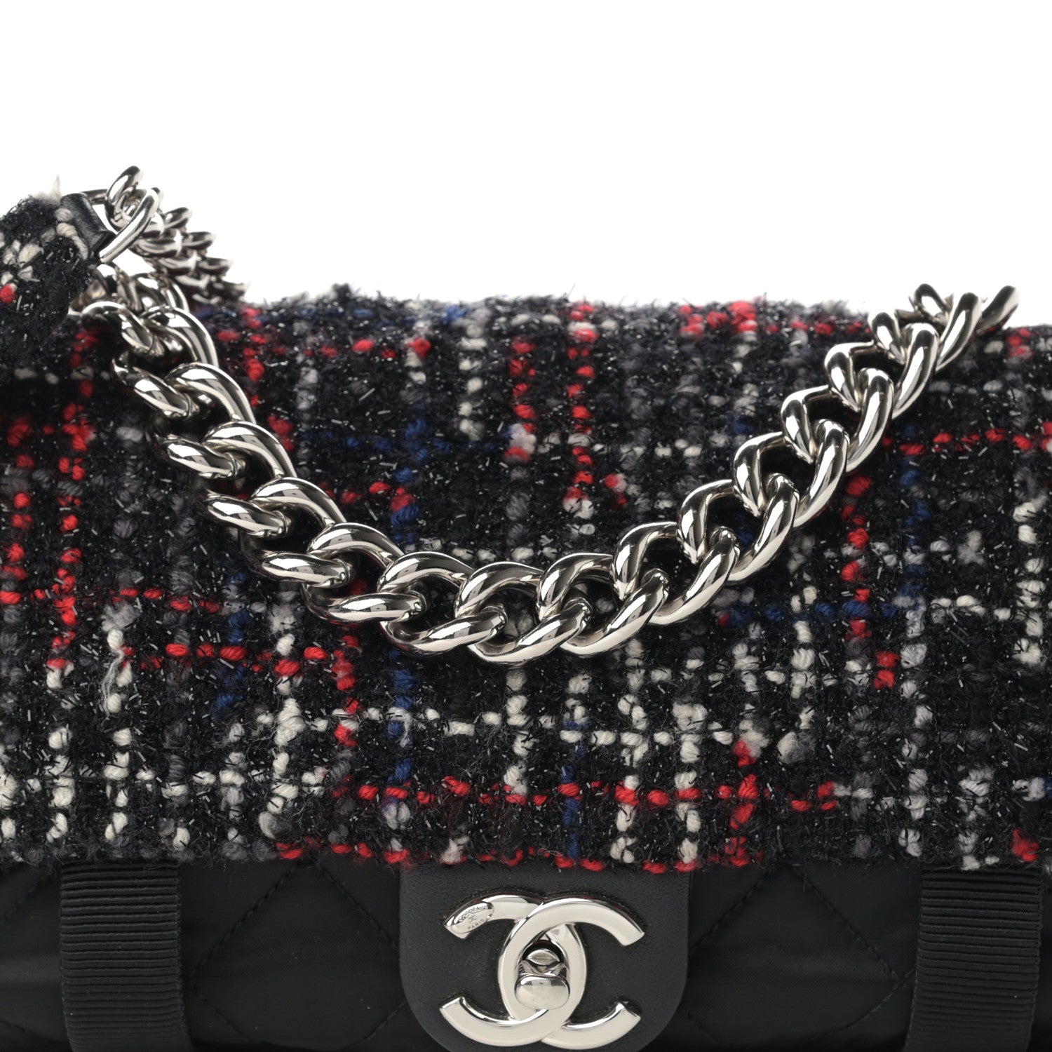 Chanel Tweed Nylon Quilted Small Astronaut Essentials Flap Black Red 8 of 10