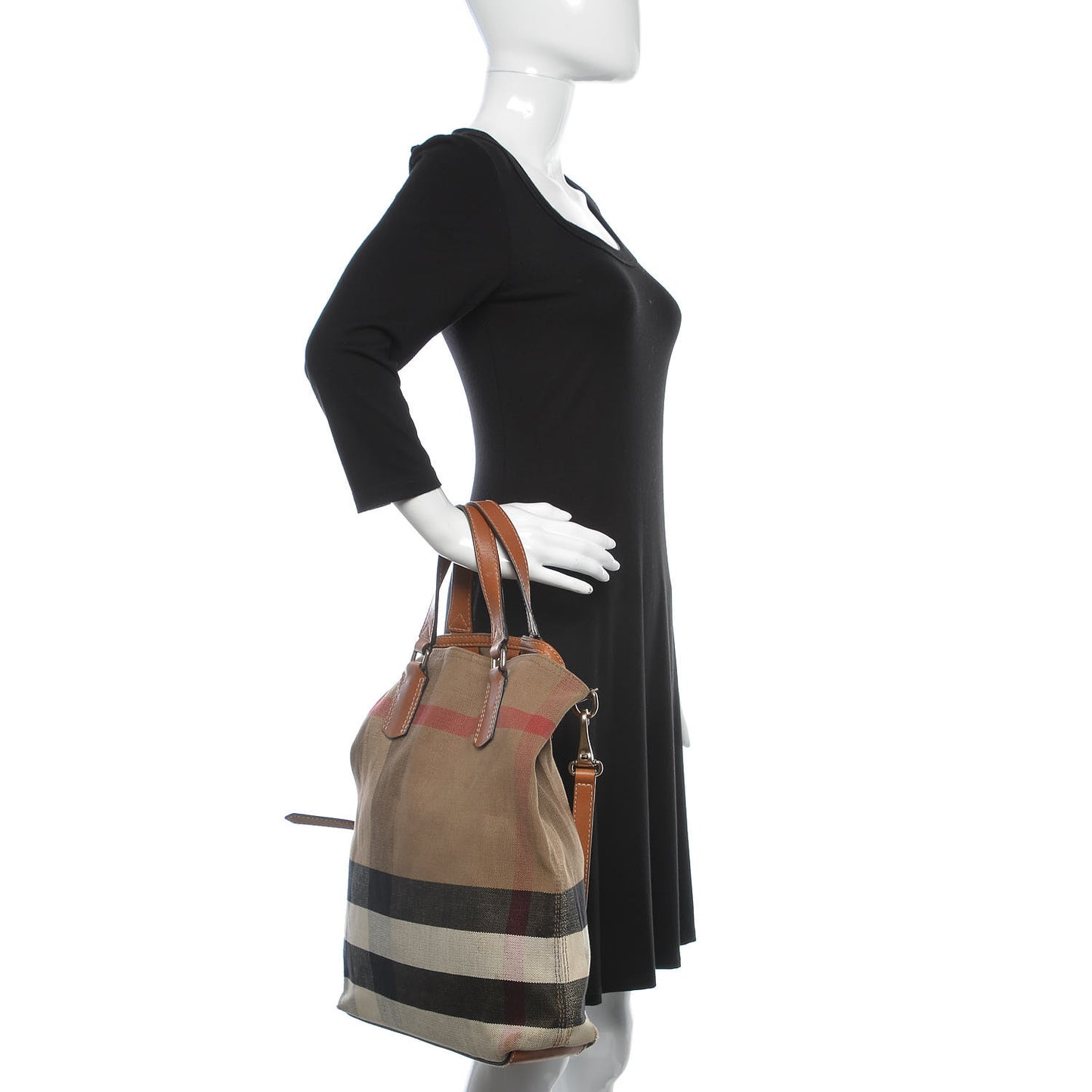Canvas Mega Check Medium Tottenham Brit Tote Saddle Brown