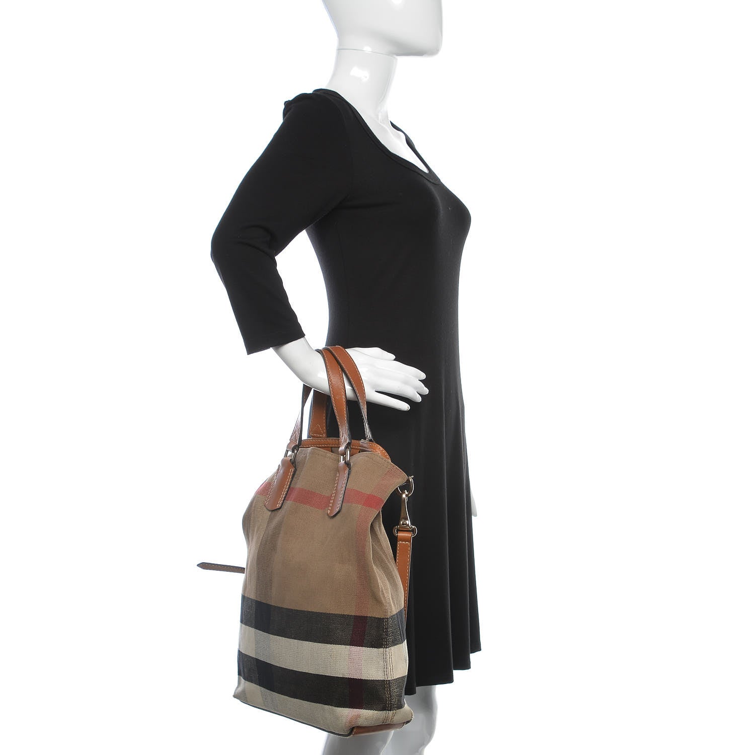 Burberry Canvas Mega Check Medium Tottenham Brit Tote Saddle Brown 3 of 15