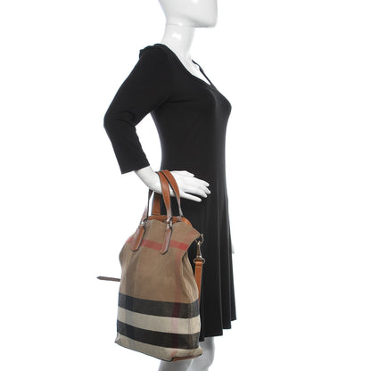 Burberry Canvas Mega Check Medium Tottenham Brit Tote Saddle Brown 3 of 15