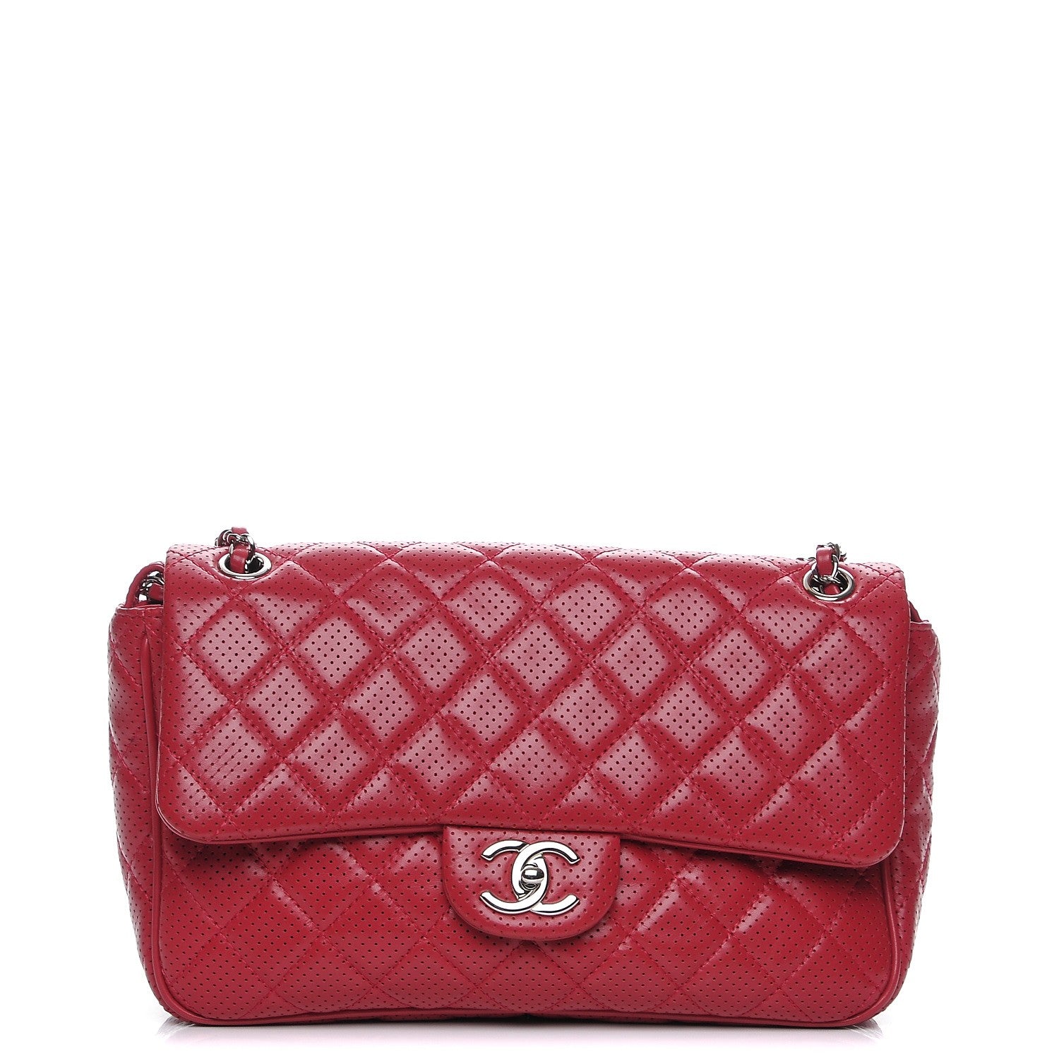 Chanel Lambskin Perforated Jumbo Punch Flap Red 3 of 8