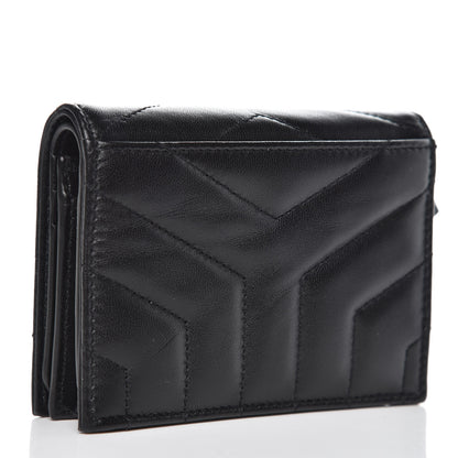 Saint Laurent Lambskin Y Quilted Monogram Loulou Flap Wallet Black 3 of 9