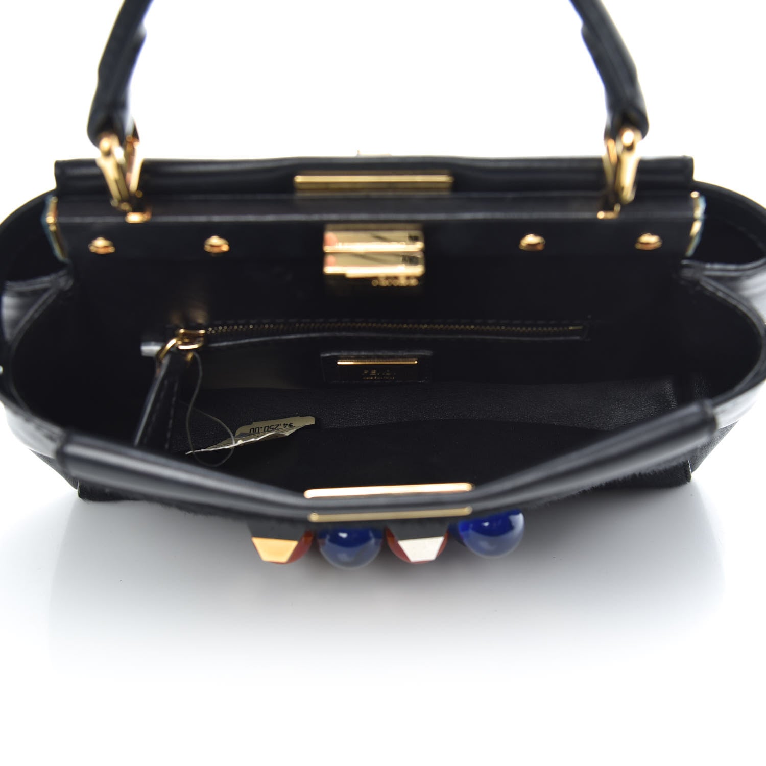 Fendi Pony Hair Studded Mini Peekaboo Iconic Satchel Black 5 of 11