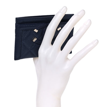 Chanel Caviar Quilted Filigree Card Holder Navy Blue 2 of 11