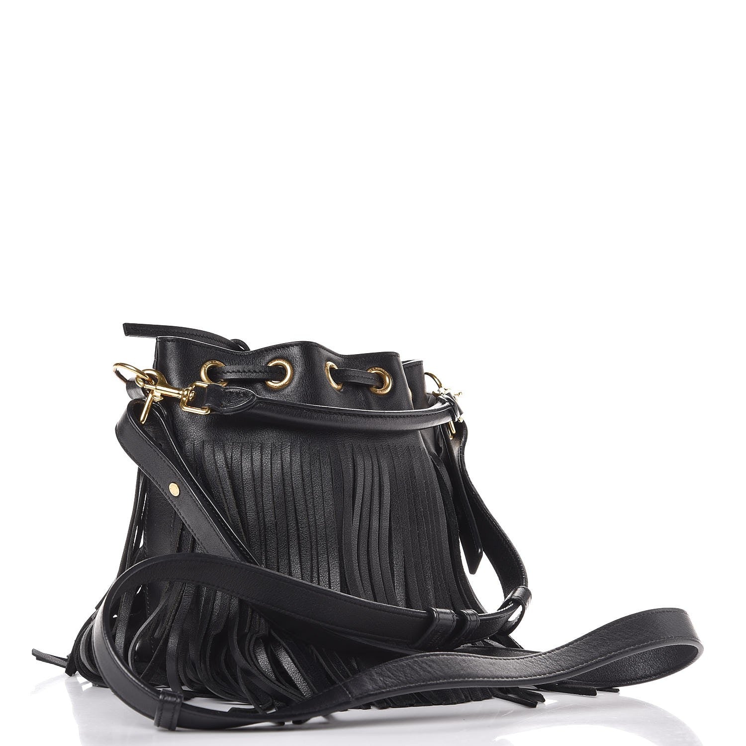 Saint Laurent Calfskin Small Emmanuelle Fringe Bucket Bag Black 12 of 19