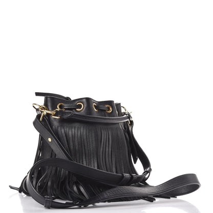 Saint Laurent Calfskin Small Emmanuelle Fringe Bucket Bag Black 12 of 19