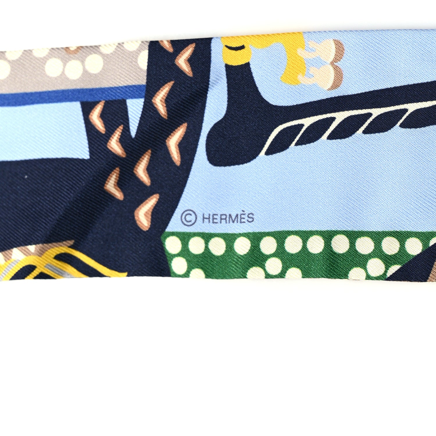 Hermes Silk Fantaisie D'Etriers Twilly Bleu Ciel Vert Marine 3 of 4