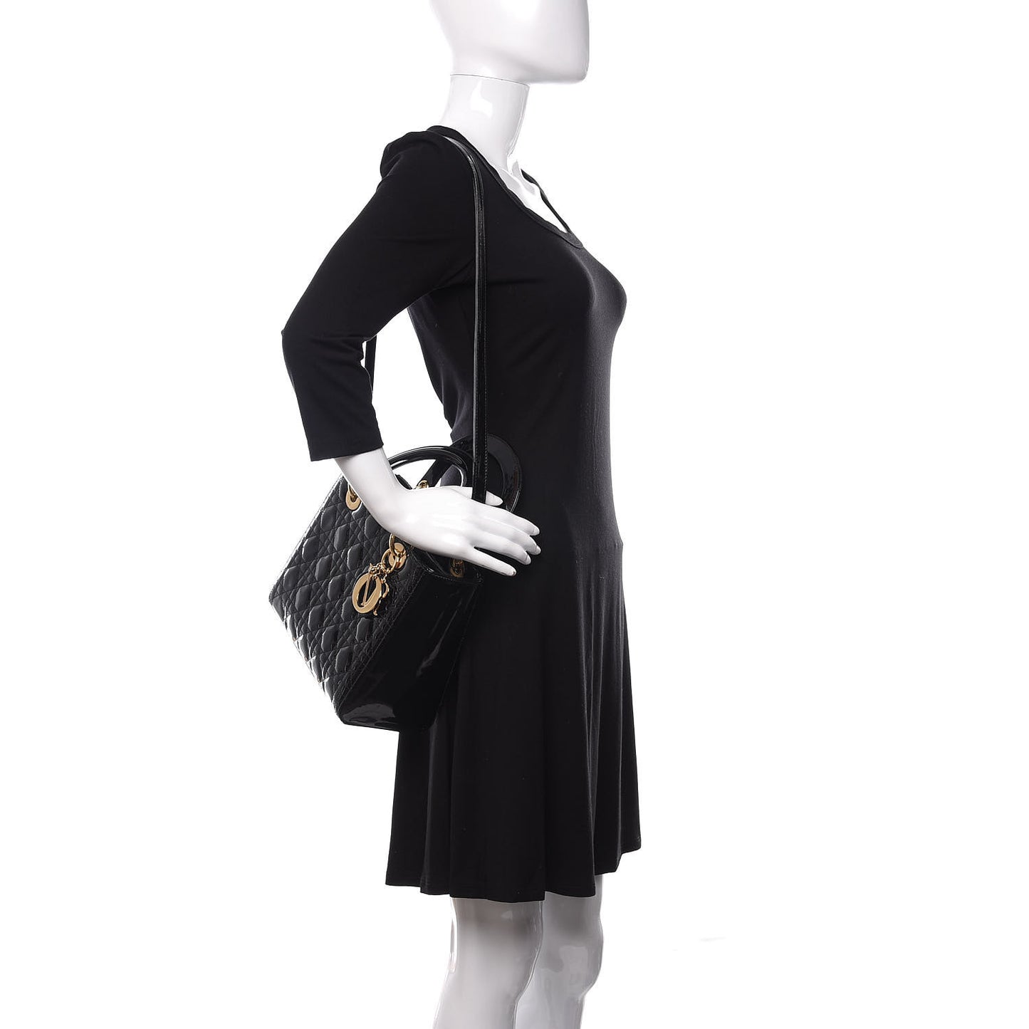 Patent Cannage Medium Lady Dior Black