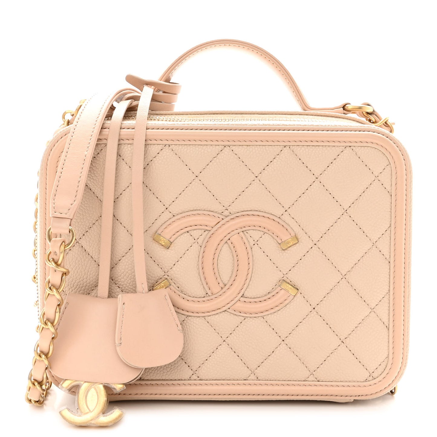 Caviar Quilted Medium CC Filigree Vanity Case Light Beige