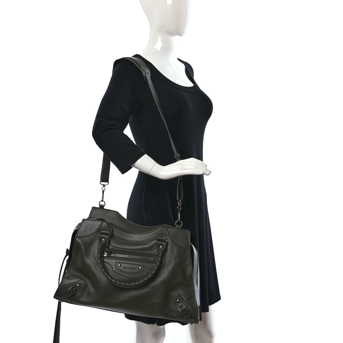 Grained Calfskin Neo Classic Silver Hardware Medium City Khaki