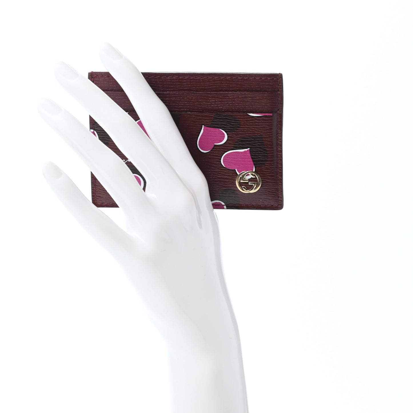 Calfskin Heartbeat Print Card Holder New Wine