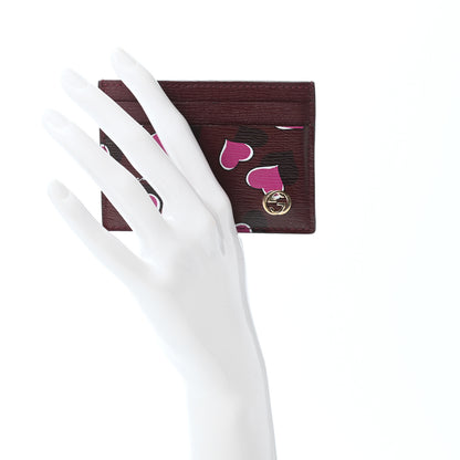 Gucci Calfskin Heartbeat Print Card Holder New Wine 2 of 7