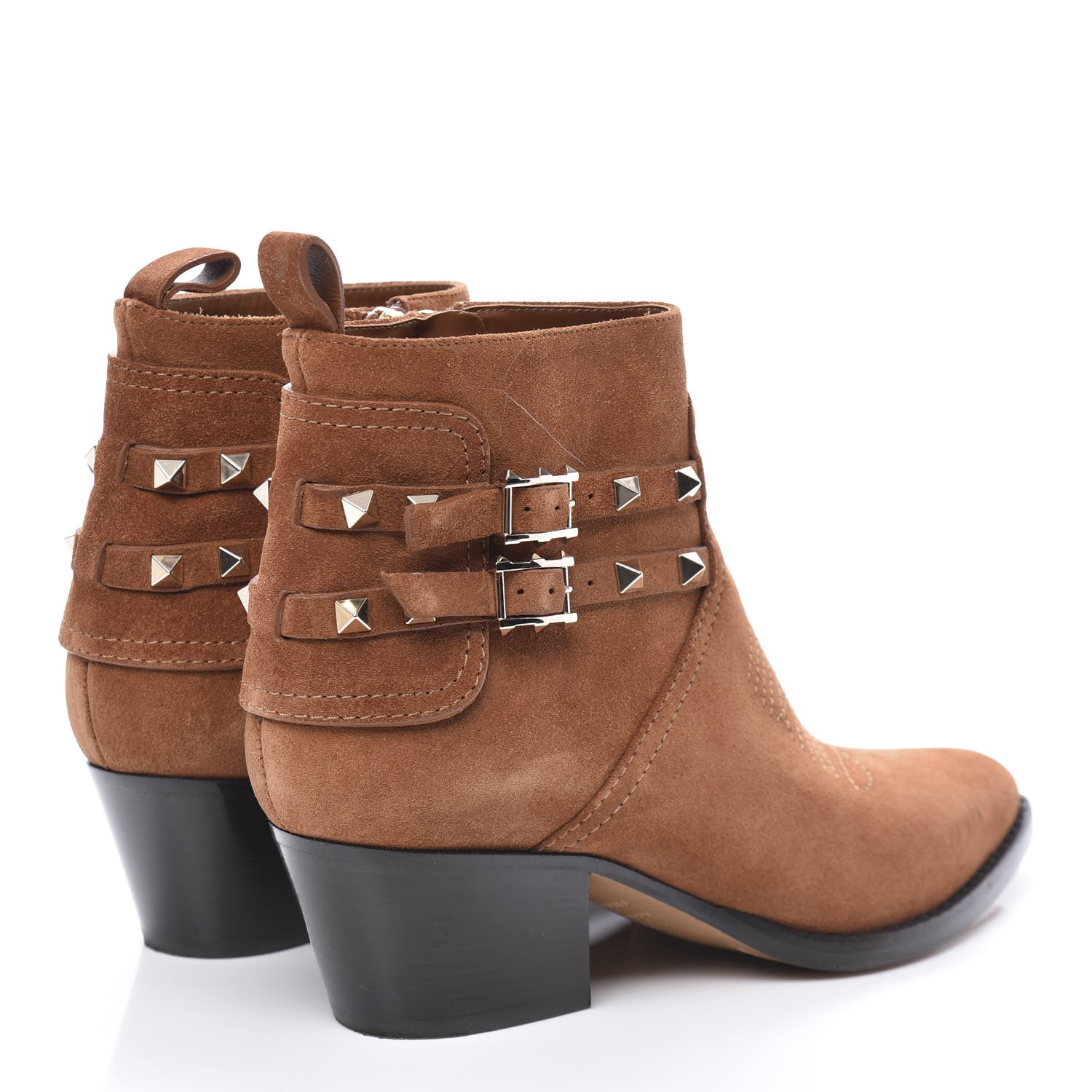 Valentino Garavani Suede Rockstud Double Buckle 50mm Cowboy Ankle Boots 37.5 Selleria 2 of 8