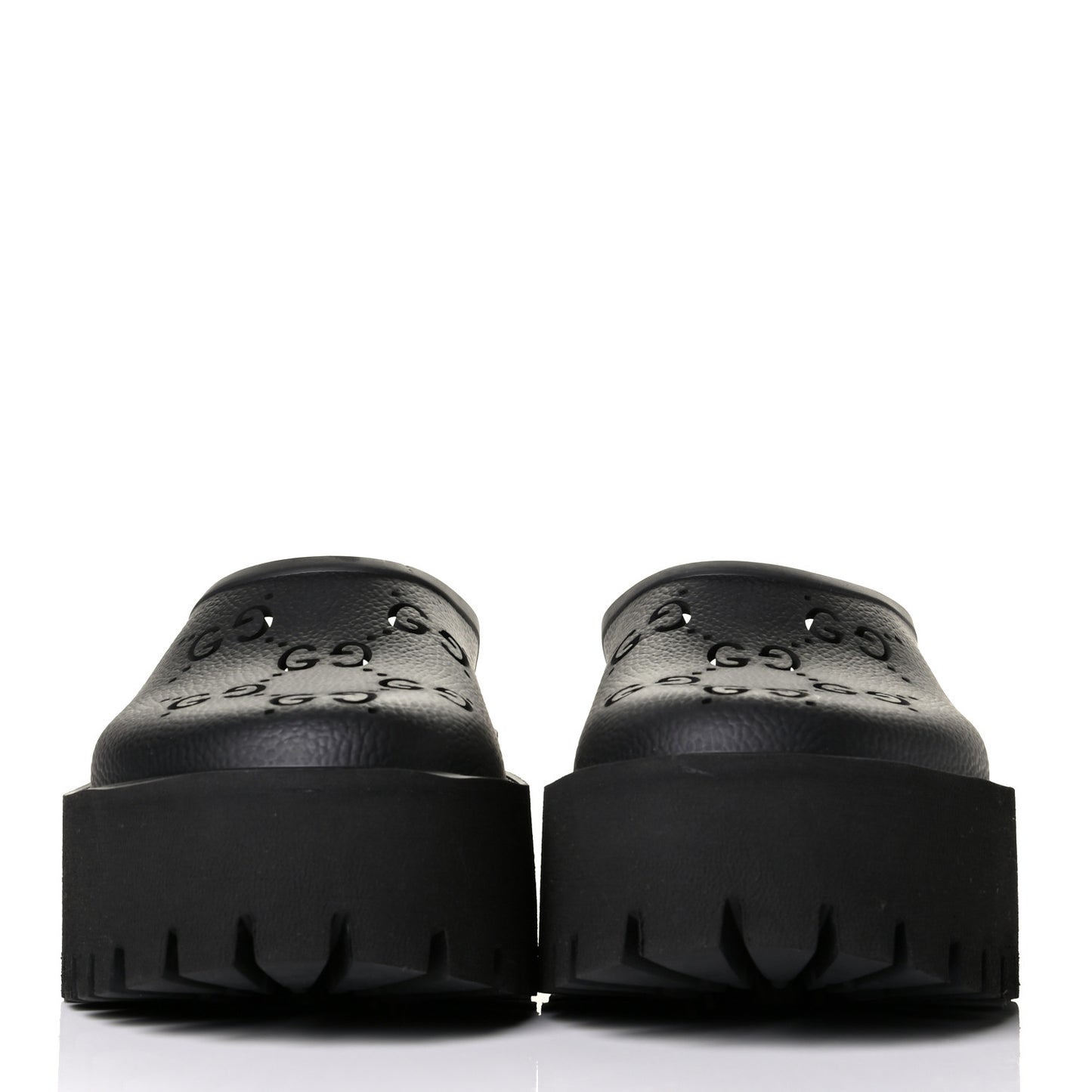 Rubber GG Monogram Perforated Elea Platform 55mm Lug Sole Sandals 38 Black