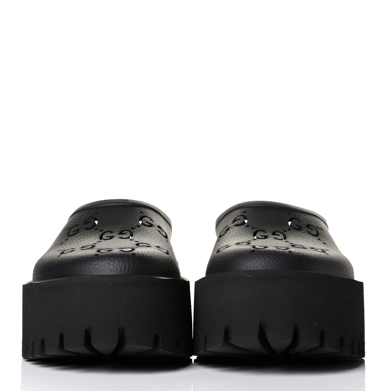 Gucci Rubber GG Monogram Perforated Elea Platform 55mm Lug Sole Sandals 38 Black 2 of 7