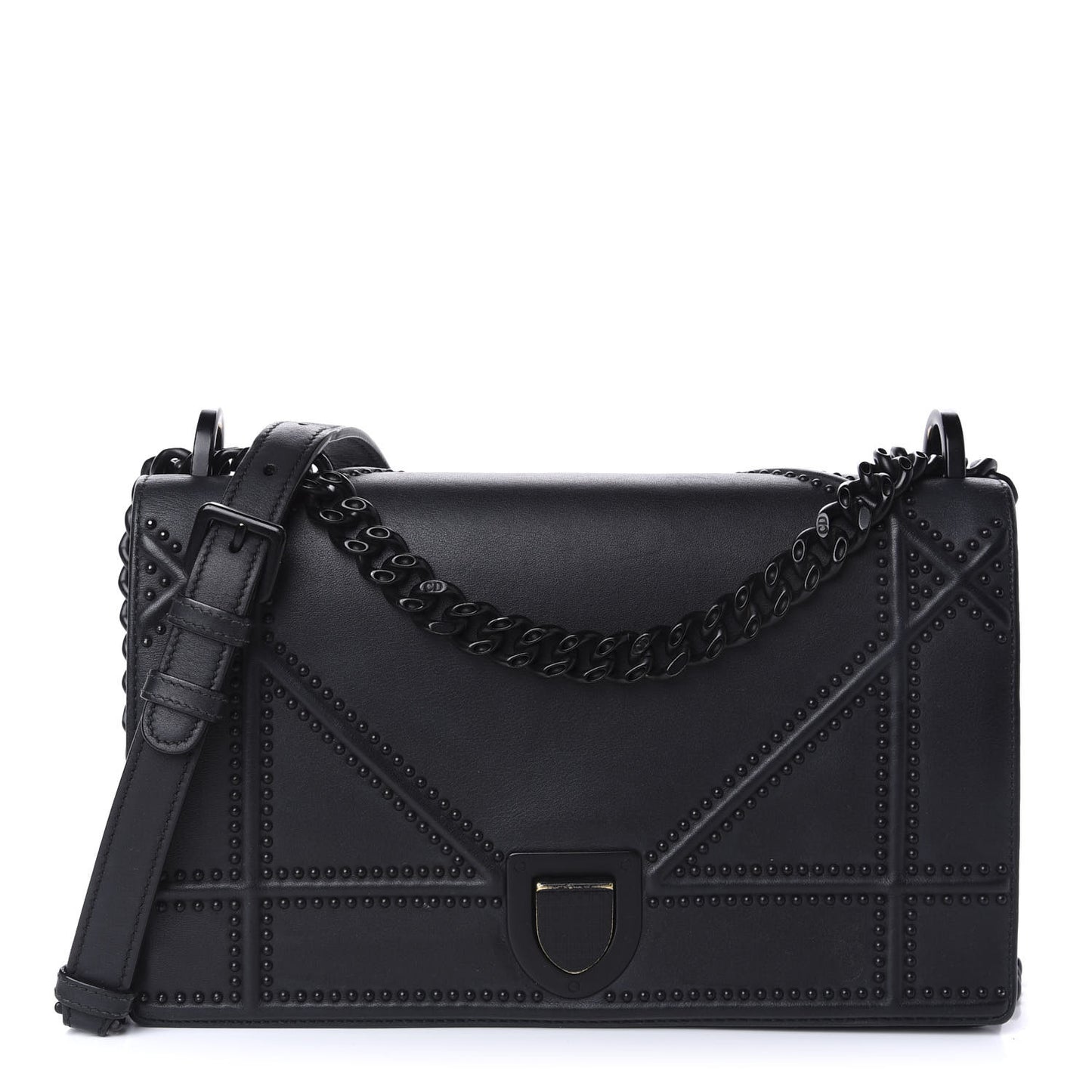 Ultra Matte Calfskin Studded Medium Diorama Flap Bag Black