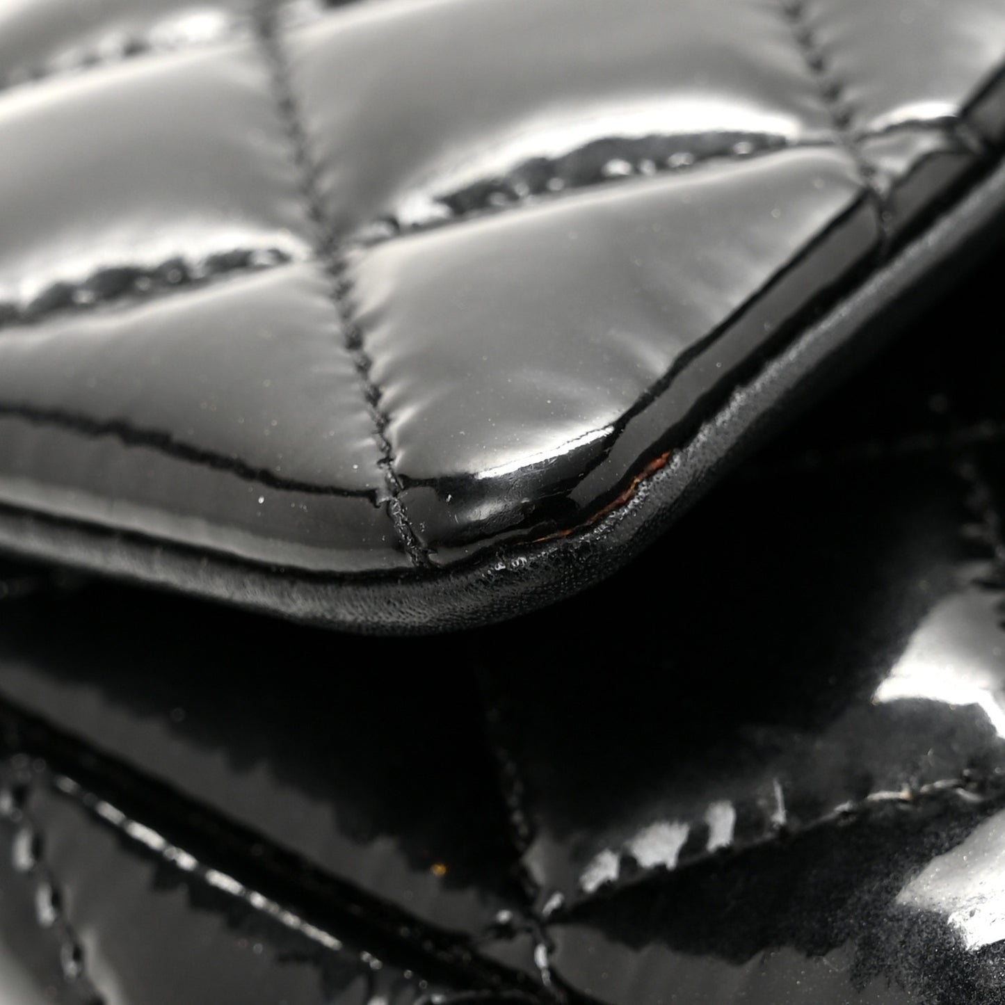 Patent Calfskin Quilted Mini Rectangular Flap Black