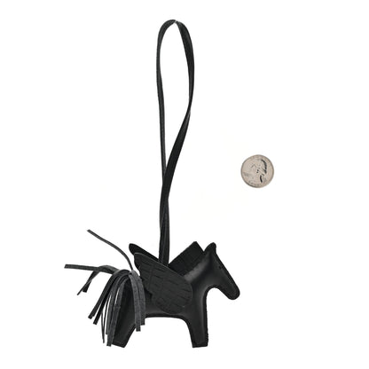 Hermes Milo Lambskin Matte Alligator Touch Grigri Rodeo Pegase Horse Bag Charm PM Black 2 of 5