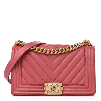 Chanel Calfskin Chevron Quilted Medium Boy Flap Pink 1 of 12