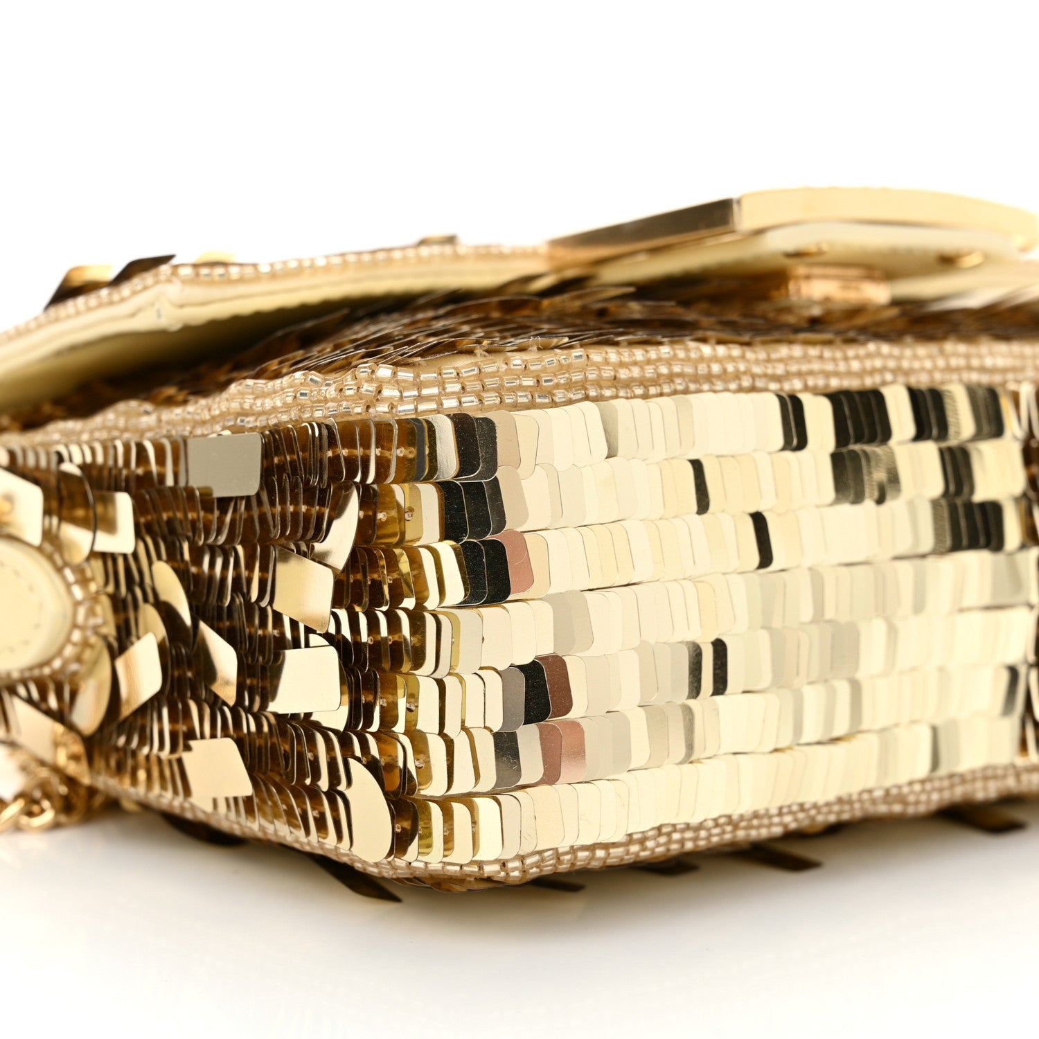 Fendi Sequin Paillettes Vitello Grace Sex and the City Mini Baguette Oro Chiaro 9 of 10