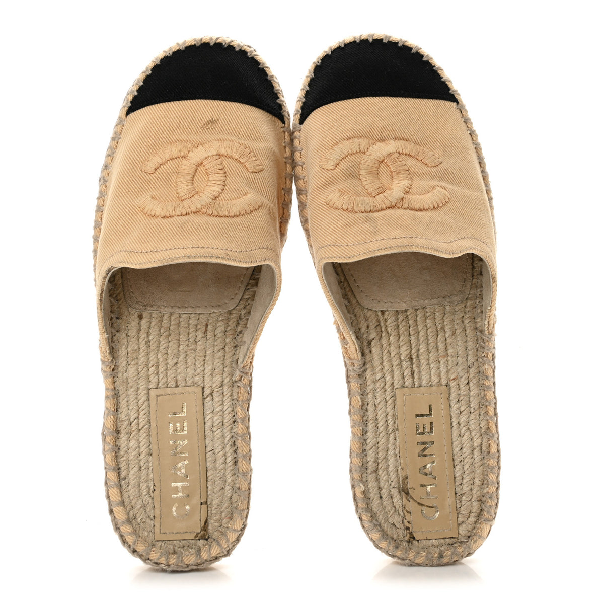 Denim CC Espadrille Mules 37 Beige Black