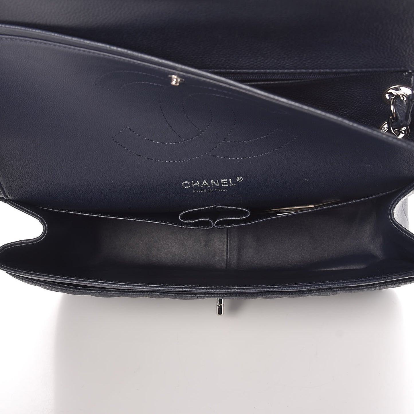 Caviar Quilted Jumbo Double Flap Dark Blue