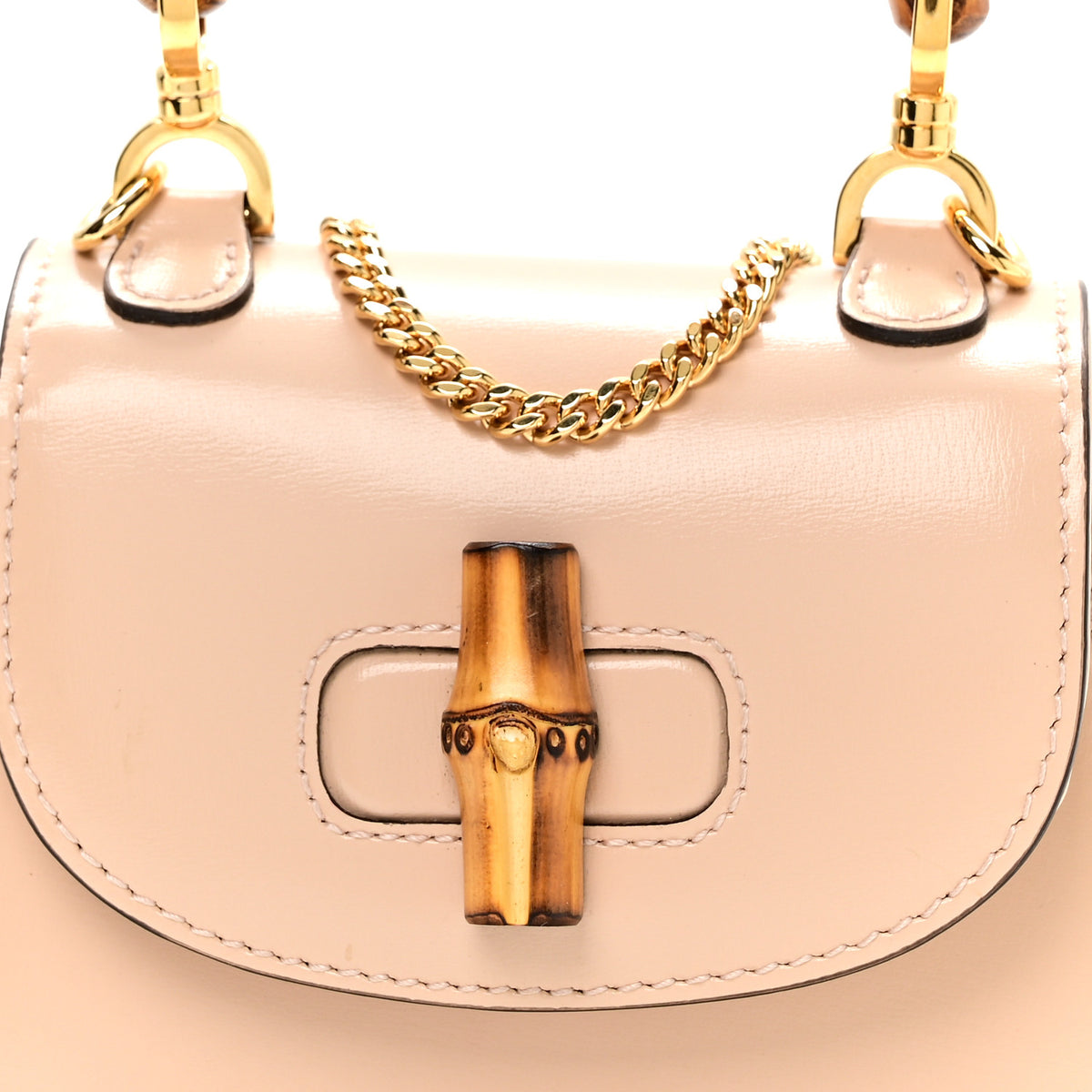 Calfskin Super Mini Bamboo 1947 Top Handle Chain Bag Light Beige