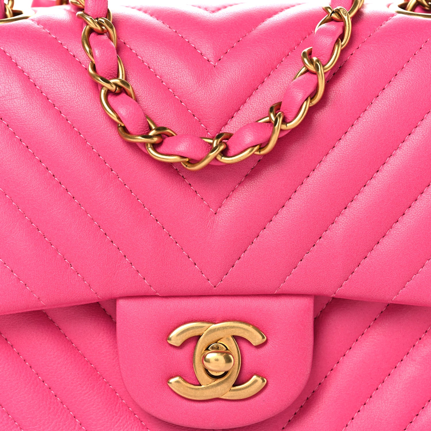 Chanel Lambskin Chevron Quilted Mini Square Flap  Pink 8 of 11