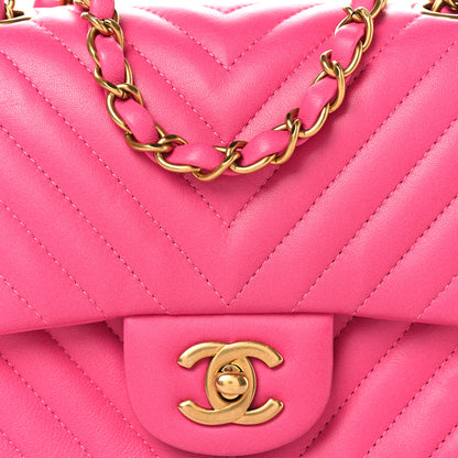 Chanel Lambskin Chevron Quilted Mini Square Flap  Pink 8 of 11
