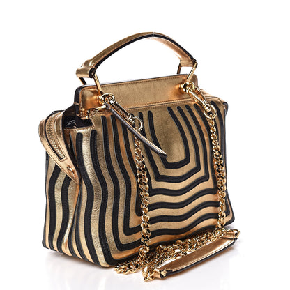 Fendi Lambskin Waves Small DotCom Click Chain Satchel Gold Black 3 of 15