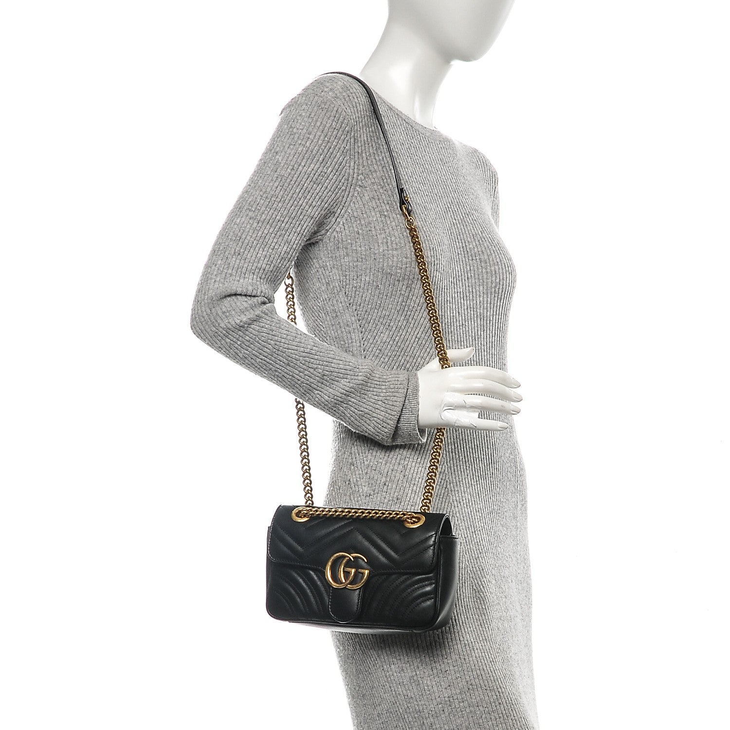 Gucci Calfskin Matelasse Mini GG Marmont Shoulder Bag Black 2 of 6