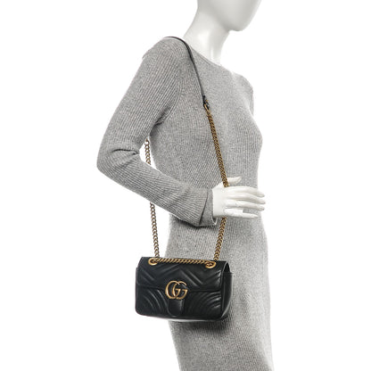 Gucci Calfskin Matelasse Mini GG Marmont Shoulder Bag Black 2 of 6
