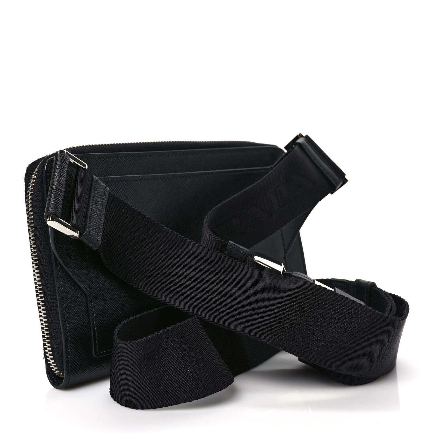 Prada Saffiano Travel Double Zip Crossbody Belt Bag Black 3 of 8