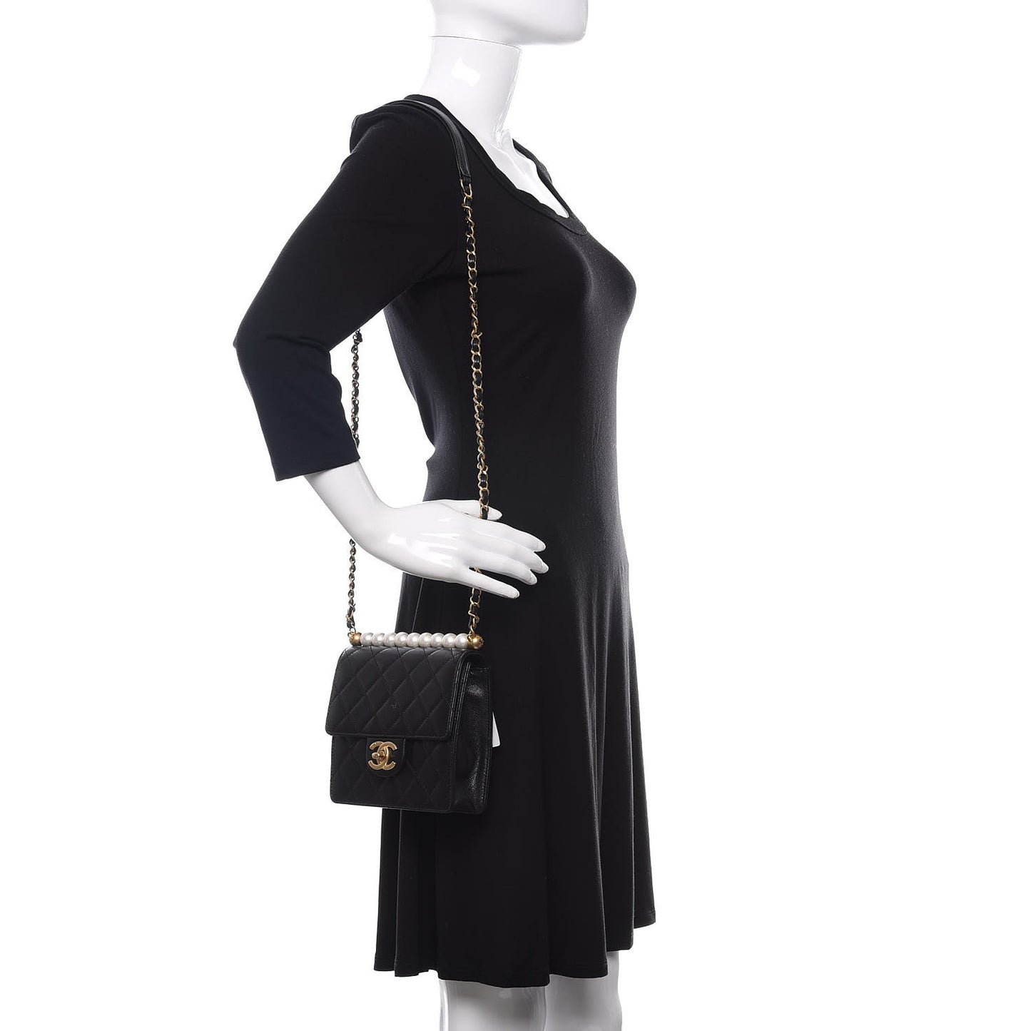 Lambskin Quilted Chic Pearls Flap Black